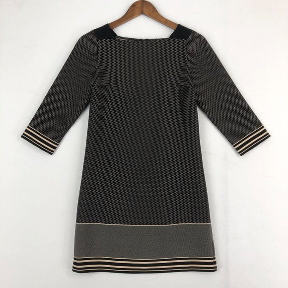 Ann Taylor Women's Size 00P 3/4 Sleeve Black Off White Printed Sheath Dress - Picture 1 of 9